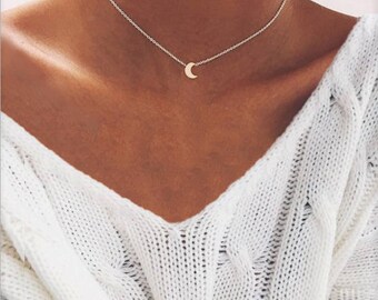 Moon Necklace, Dainty Moon Necklace, Choker Moon Necklace, Delicate Moon Necklace, Simple Moon Necklace, Silver Moon Necklace, Crescent Moon