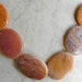 6 Fire Agate Flat Oval Beads, Shiny Semi Precious Stones, Soft Orange Rust, Cream, Light Beige, Large 30 x 22mm, Beautiful