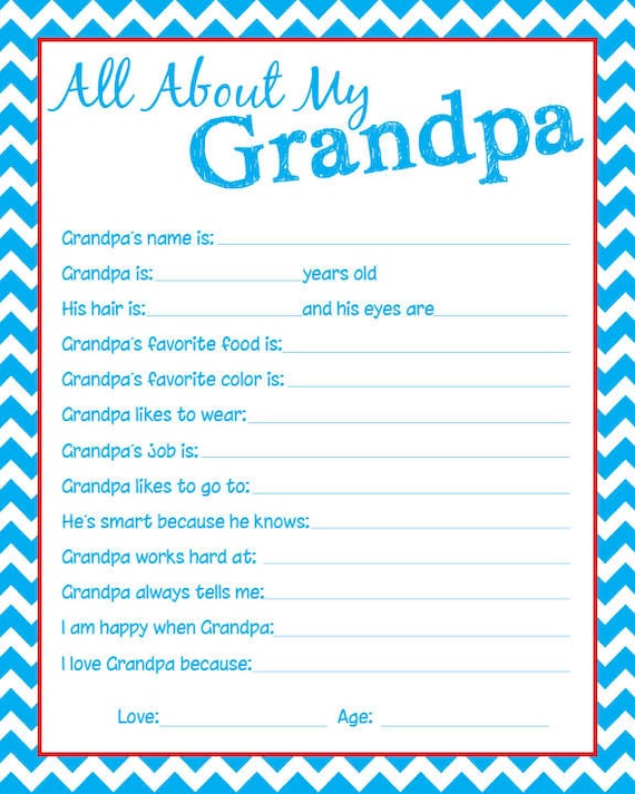 Download Items similar to Grandpa / Papa / Grandad Questionnaire ...