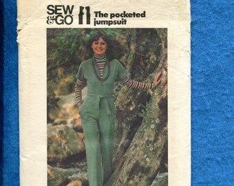 1970's Butterick 4380 Oh So Retro Zipper Front Jumpsuit Size 16 UNCUT