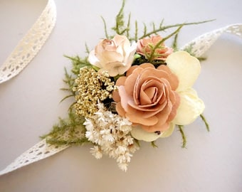 Blush Wrist Corsage, Prom Corsage, Boho Wedding, Rustic Wrist Corsage, Wrist Corsage, Dried Flower Corsage, Wedding Corsage, DUSTY ROSE