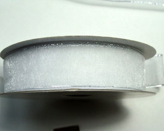 5/8" Organza Ribbon - White with a Silver edge - 25 yard Spool