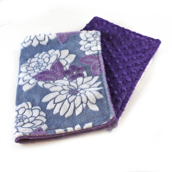 Baby Lovey Flower Minky Baby Blanket Mini Blanket Personalized Baby Blanket Girl Violet Purple Gray, Baby Shower Gift, Baby Gift, Girl Lovey