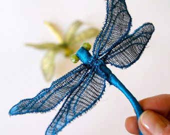 Textile Dragonfly Statement Brooch or Hair Fork Natural History Entomology Fabric Gift for Her Hair Accessory Woodland Fashion Wildlife