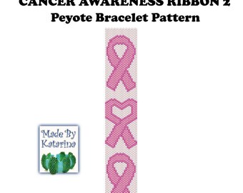 Peyote Pattern - Cancer Awareness Ribbon 2 - INSTANT DOWNLOAD PDF - Peyote Bracelet Pattern - One Drop Even Peyote Stitch - Peyote Cancer