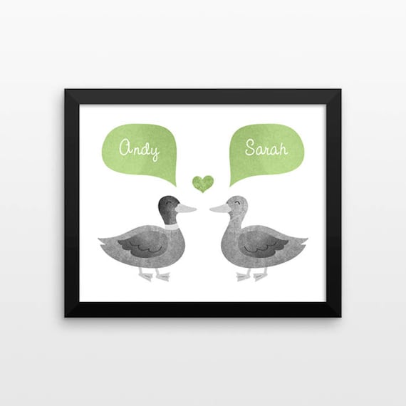 DUCK Couple Personalized Art Print, Husband Gift, Mens Gift, Anniversary Gift, Valentines Gift, Couples Gift, Animal Couple Wall Art