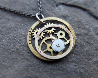Watch Parts Necklace "Furud" Pendant Recycled Mechanical Watch Gears Intricate Sculpture Wearable Art Steampunk Assembly Gershenson