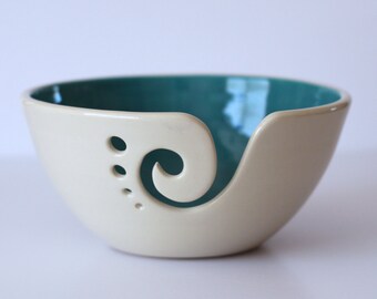 Turquoise Ceramic Yarn Bowl, Yarn Bowl, Knitting Bowl, Crochet Bowl, Turquoise and White Yarn Bowl, Made to Order