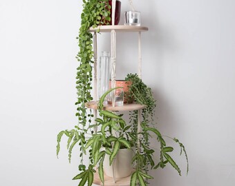 Triple macramé hanger with wooden platters