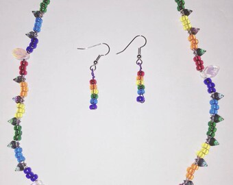 Rainbow bead necklace and earrings