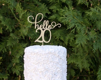hello 20 cake topper, happy 20th birthday cake topper, happy 20th party decor, happy birthday, 20th birthday decor, twenty birthday topper