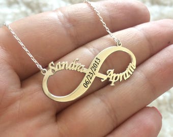 Personalized Infinity Necklace, Date Infinity Necklace, Name Infinity Jewelry, Couple Name Necklace, Anniversary Date Jewelry, Infinite