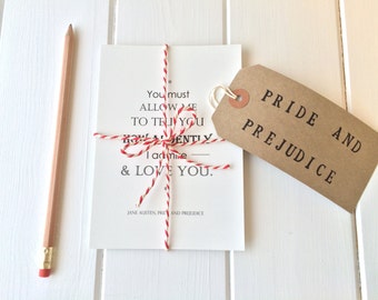 Pride and Prejudice Postcard Set - Mr Darcy Proposal - Jane Austen Quote - Note card Set - Quote Postcards - Love Cards - Anniversary