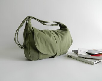 Smoke Green Messenger bag,Women diaper bag,Travel shoulder bag ,Canvas cross body handbag,Gift for her /no.12 KYLIE 25% sale