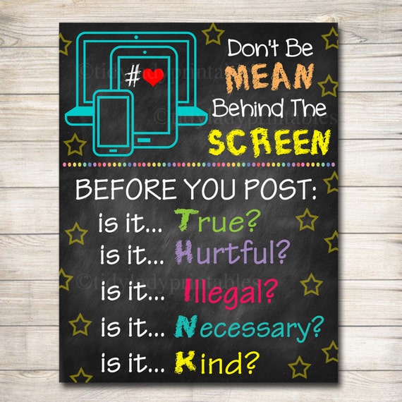 Anti Cyber Bully Poster Classroom Decor Counselor Office