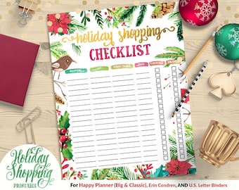 50% OFF Printable Holiday Shopping Checklist | Happy Planner | Erin Condren | U.S. Letter Binder | Instant Download