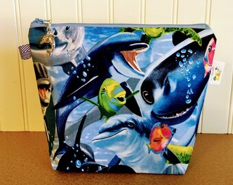 Project Bag, Sea Creatures Knitting bag, Gift for Knitter, Sock Project Bag, Knitting Project Bag, Knitting Pouch, Dolphin Project Bag