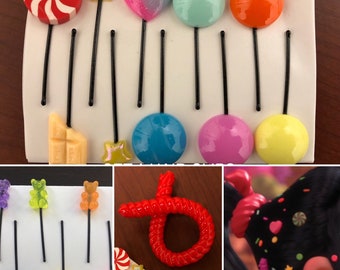 Vanellope Hair Clips - Vanellope Hair Candy - Vanellope costume, Vanellope Von Schweetz Hair Pins and Gummy Bear Hair Clips