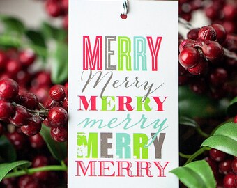 Printable Merry Merry Christmas gift tags, modern typography gift tags, printable gift tags, instant download printable