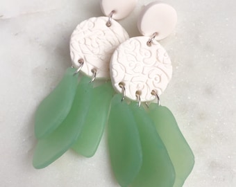 Sea glass dangle earrings, faux sea glass earrings, polymer clay earrings, clay jewelry