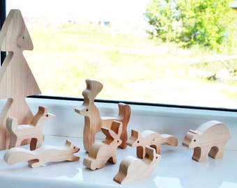 Waldorf Animal toys - montessori wood toys - Wooden Puzzle - Educational toys - Puzzle Toy - Kids gifts Wooden animals forest animal toys