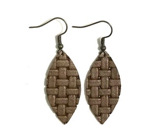 Medium Leather Earrings; Leather Earrings; Leather Leaf Earrings; Brown Leather Earrings; Lightweight Earrings; Statement Earrings