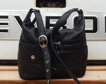 Gently used pebbled black leather Stone & Co over the shoulder hobo bag, bohemian bag, boho bag, gypsy bag, hobo bag