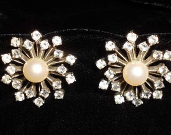 Vintage Sterling Paste and Cultured Pearl Earrings