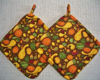 Fall Pot Holders, Set of 2, Hot Pads, Trivets, Insulated Potholders, Potholders, Autumn Hot Pads, Brown Potholders