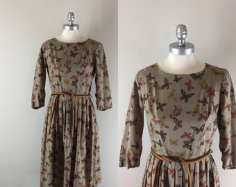 1960s Butterfly Flight / 60s Cotton Print Dress