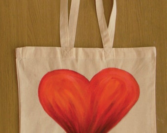 Hand painted and stitched canvas tote bag