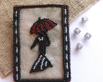 Square brooch Bead embroidered brooch Brooch handmade Scarf dress jacket brooch Beaded brooch gift Leather brooch Brooch gift for mom