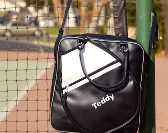 Black Tennis Racket Outdoor Gym Fitness Tablet / Ipad Holder Zippered Storage Duffel Bag