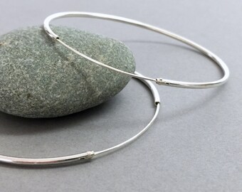 Large sterling silver hoops, Extra large silver hoop earrings, Silver hoops, Bohemian jewelry, Handmade silver modern hoops,