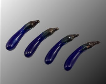 Chopstick Rests (Hashioki) - Set of Four Porcelain Purple Eggplants