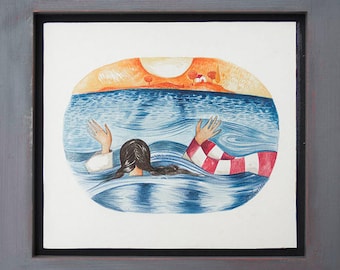 Hope - Original Watercolor Painting Artwork with wooden frame