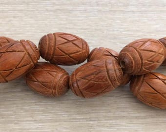 Carved Wood Beads, Natural Wood Beads, Bayong wood Beads, 29x18 mm