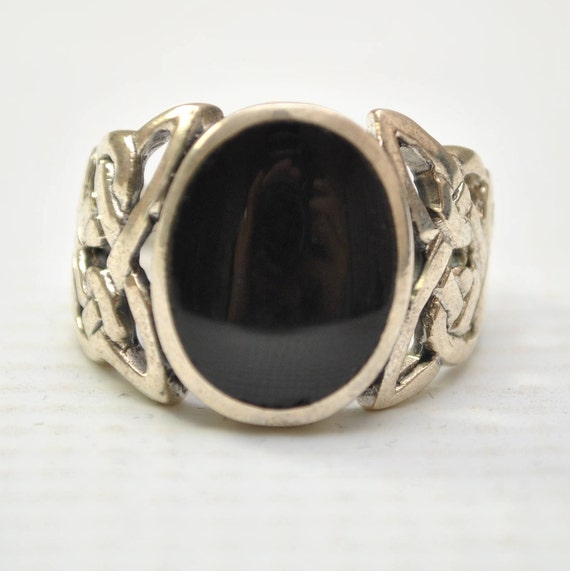 Onyx Large Oval Filigree in Sterling Silver Ring Sz 10 #8775
