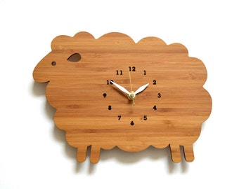 Wood Wall Clock, Sheep, Kids wall clock, Nursery Decor