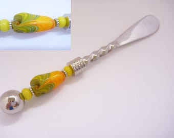 Canape, Dip, Pate, Butter Knife. featuring handmade artisan lampwork beads by Chrys Art Glass