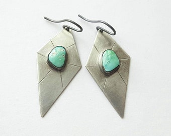 Turquoise Earrings Carico Lake Turquoise Earrings Sterling Silver Earrings Shield Earrings Geometric Earrings Unique Earrings