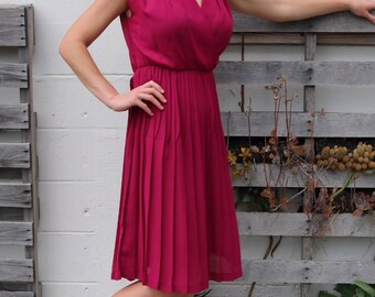 Pleated Sheer 1970s Faux Wrap Dress
