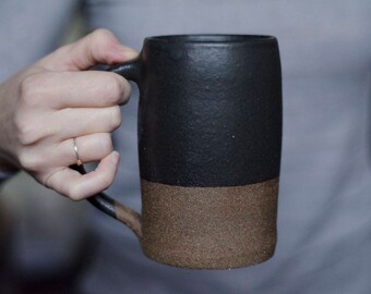 Ceramic Mug, Modern Mug, Pottery Mug, Ceramic Beer Stein, Housewarming Gift, Coffee Gift, Beer Gift, Husband Gift, Handmade Mug, Black