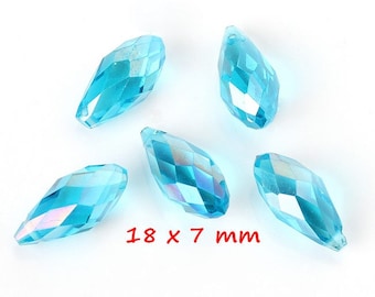 10 blue faceted glass drop beads