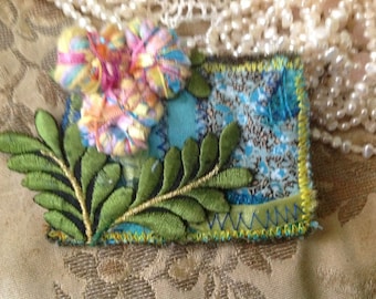Textile art brooch, lined, handmade