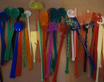 Vintage Lot of Bar Swizzle Stir Sticks 38 Bar Swizzle Stir Sticks Bar Ware Kitschy Bar Ware Tiki Bar Ware