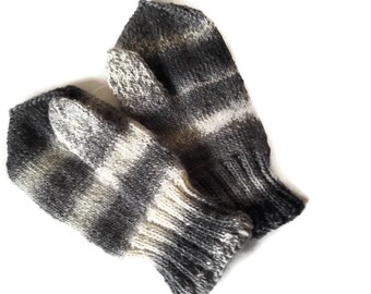 Knit mittens. Warm mittens. Men’s mittens. White mittens. Gray mittens. Black mittens. Winter mittens.