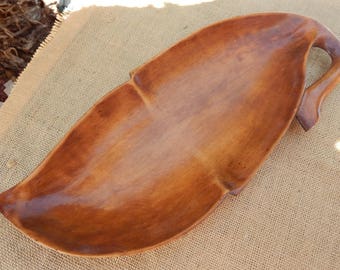 Large Wood Leaf Platter ~ Large Wood Leaf Serving Platter ~ Large Wood Leaf Valet ~ Large Wood Leaf Tray