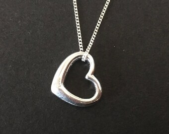 925 Silver Open Heart Necklace, Sterling Silver Heart Pendant, Heart Charm Pendant, Modern On Trend Jewelry Gift, Mimimalist Necklace