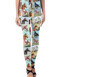Paint By Number Horses Leggings - PBN western scenes - novelty leggings